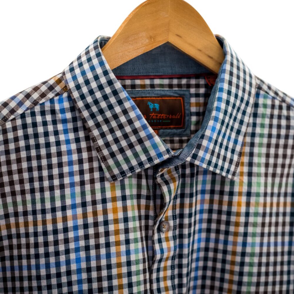 James Tattersall London XL Plaid Button Down Shirt 17–17.5 Multicolor Check - Picture 3 of 10